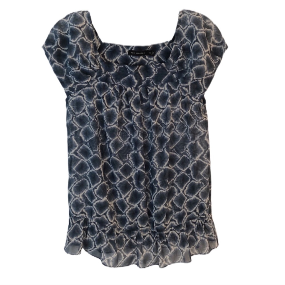 THE LIMITED Blue White Baby Doll Top